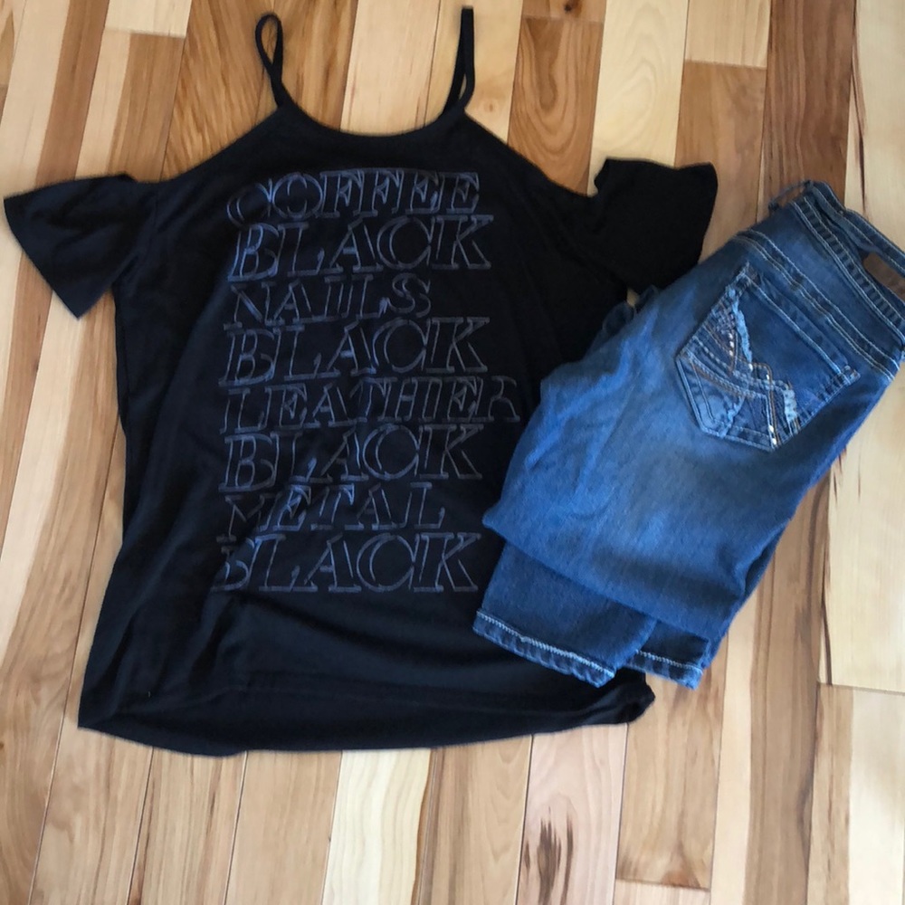 Black and Greige cold shoulder top size L